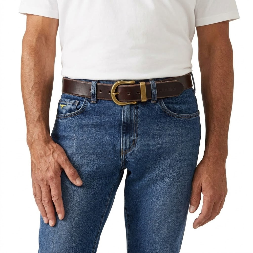 Full-Grain Leather Belt: Solid Brass · 5mm Thick · 1.5" Wide